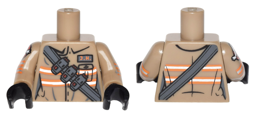 Torso Ghostbusters Jumpsuit Female with 'J.H.' ID Badge and Strap with Ammo Pattern / Dark Tan Arms with Ghostbusters Pattern / Black Hands