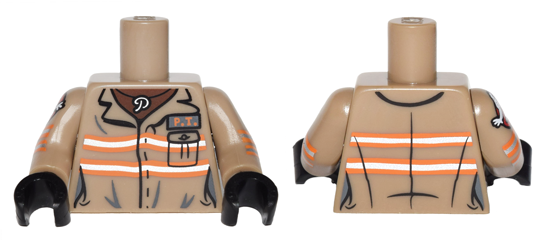 Torso Ghostbusters Jumpsuit Female with 'P.T.' ID Badge and 'P' Necklace Pattern / Dark Tan Arms with Ghostbusters Pattern / Black Hands