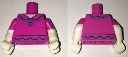 Torso Shirt with Collar, Lavender Ruffles and Button Pattern / White Arms with Molded Dark Pink Short Sleeves Pattern / White Hands