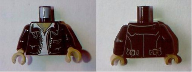 Torso Ghostbusters Leather Jacket over White Open Shirt and Dark Tan Neck Pattern (Zombie Driver) / Black Arms / Dark Tan Hands