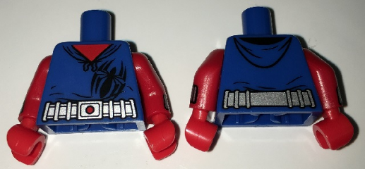 Torso Hoodie with Large Black Spider over Red Shirt, Wide Silver Belt Detailed with Dot on Buckle Pattern / Red Arms with Silver Cuffs (Web Slingers) Pattern / Red Hands