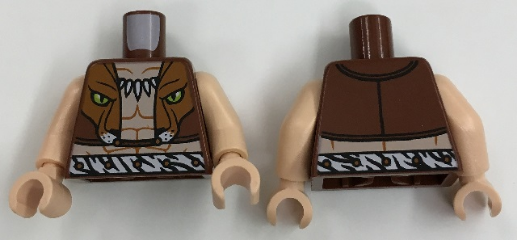 Torso Spider-Man Bare Chest with Fang Necklace, Lion Head Vest and Zebra Belt Pattern / Light Nougat Arms / Light Nougat Hands