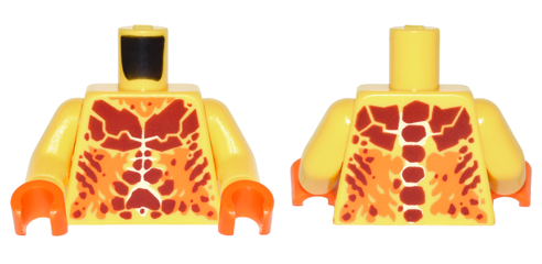 Torso Nexo Knights Bare Chest with Dark Red and Orange Bones and Smudges Pattern / Yellow Arms / Orange Hands