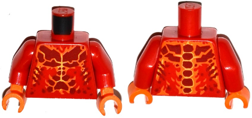 Torso Nexo Knights Bare Chest with Dark Red, Yellow and Orange Bones Pattern / Red Arms / Orange Hands