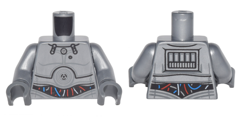 Torso SW Protocol Droid with Red, Blue and Flat Silver Wires Pattern / Flat Silver Arms / Dark Bluish Gray Hands