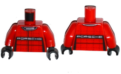 Torso Racing Suit with Black Collar and White 'PORSCHE' Front and Back Pattern / Red Arms / Black Hands