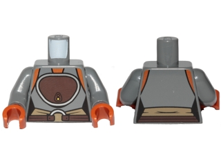 Torso SW Ahsoka Vest Top with Dark Brown Pattern / Dark Bluish Gray Arms / Dark Orange Hands