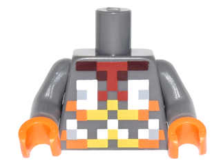 Torso Pixelated Orange, Yellow and Silver Armor Pattern / Dark Bluish Gray Arms / Orange Hands