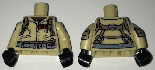 Torso Ghostbusters Jumpsuit with 'W.Z.' ID Badge and Straps on Reverse Pattern / Tan Arms with Ghostbusters Pattern / Black Hands