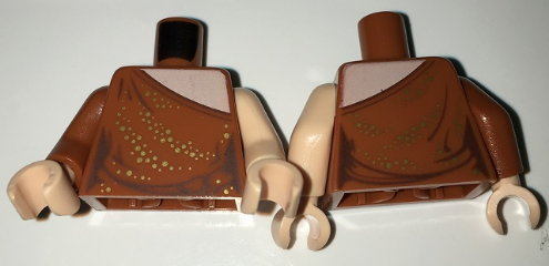 Torso Female Dress One Shoulder with Light Nougat Neck and Gold Sequins Pattern / Light Nougat Arm Left / Dark Orange Arm Right / Light Nougat Hands