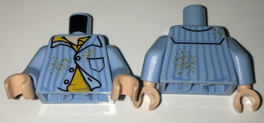 Torso Pajamas with Vertical Blue Stripes, Yellow Undershirt and Spots Pattern / Bright Light Blue Arms / Light Nougat Hands