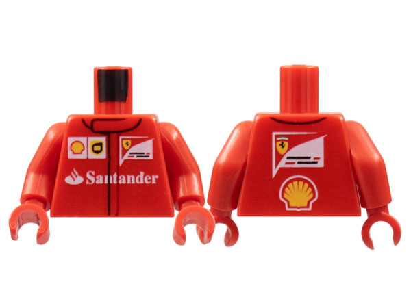 Torso Speed Champions with Shell, UPS, Ferrari and White Santander Logo Front, Ferrari and Shell Logos Back Pattern / Red Arms / Red Hands