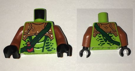 Torso Ninjago Snake with Dark Orange Armor, Dark Green Crossbelt and Red Vial Pattern (Zoltar) / Dark Orange Arms / Black Hands