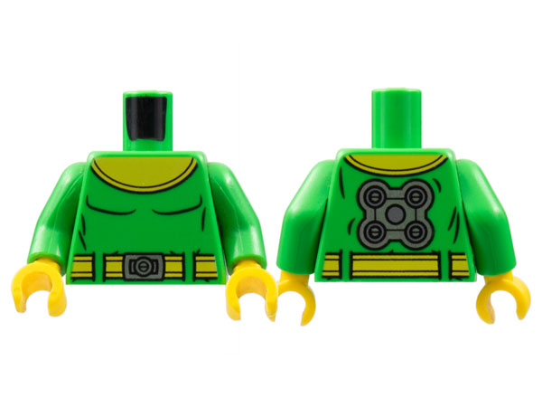 Torso Super Hero Yellow Collar and Belt, Silver Buckle, Black Muscles Outline, Gear on Back Pattern (Dr. Octopus) / Bright Green Arms / Yellow Hands