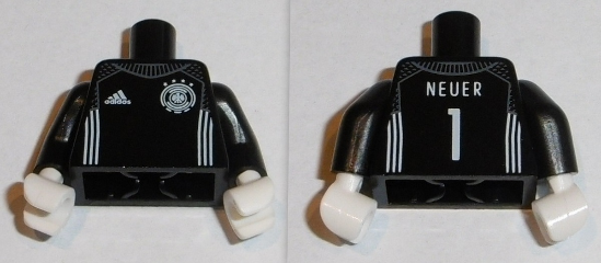 Torso Soccer Shirt with Adidas Logo, 4 Stars and Eagle Front, White Stripes, 'NEUER 1' White Pattern / Black Arms / White Hands