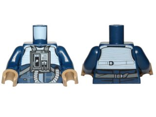 Torso SW Rebel U-wing / Y-wing Pilot with Sand Blue Vest and Dark Bluish Gray Front Panel with Hose Pattern / Dark Blue Arms / Dark Tan Hands