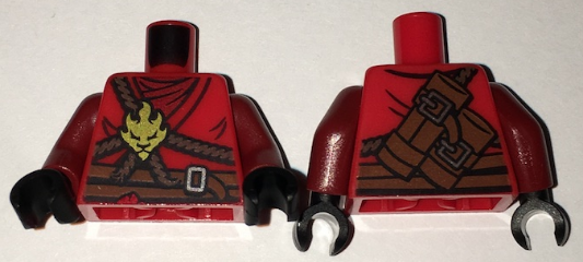 Torso Ninjago Brown Rope, Gold Medallion and Dark Red Undershirt Front, Scabbards on Back Pattern / Dark Red Arms / Black Hands