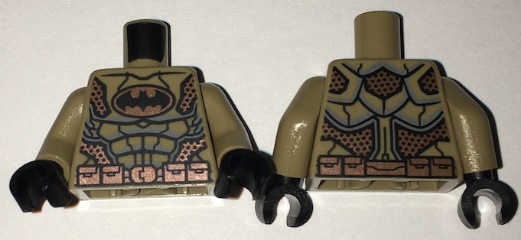 Torso Desert Batman Suit with Muscles Outline, Bat Logo and Copper Armor and Belt Pattern / Dark Tan Arms / Black Hands