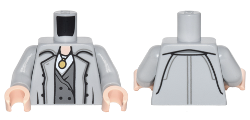 Torso Trench Coat with Buttons over Dark Bluish Gray Vest, White Shirt and Gold Medallion Pattern / Light Bluish Gray Arms / Light Nougat Hands