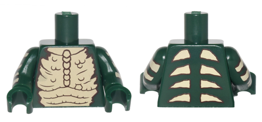 Torso Tan Bare Chest with Bones and Spikes Pattern / Dark Green Arms with Tan Stripes Pattern / Dark Green Hands