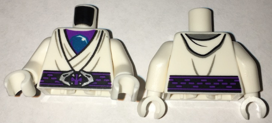 Torso Ninjago Tunic with Metallic Light Blue Jewel, Dark Purple Belt with Snake Buckle Front and Back Pattern / White Arms / White Hands