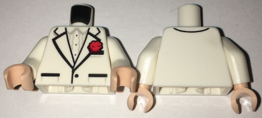 Torso Tuxedo Jacket over Ruffled Shirt, Red Flower, Two Pockets Pattern / White Arms / Light Nougat Hands