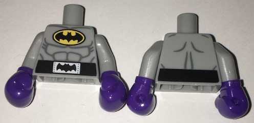 Torso Batman Logo in Yellow Oval with Muscles and Black Belt with Bat on Buckle Pattern / Light Bluish Gray Arms / Dark Purple Boxing Gloves