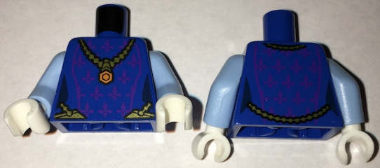 Torso Female Dress with Dark Purple Fleur-de-lis and Gold Necklace with Orange Pendant Pattern / Bright Light Blue Arms / White Hands