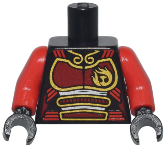 Torso Ninjago Female Dark Red Samurai Armor with Gold Phoenix Pattern / Red Arms / Black Hands