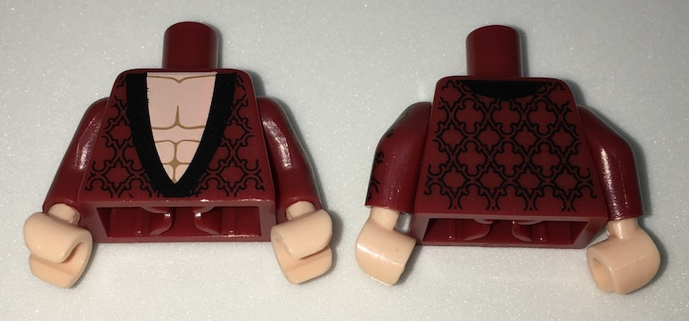 Torso Dressing Gown Robe Brocade with Black Collar over Light Nougat Bare Chest Pattern / Dark Red Arms with Black Brocade Pattern / Light Nougat Hands