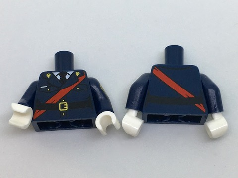 Torso Police Jacket Dress with Black Tie, Red Sash, Black Belt with Gold Buckle Pattern / Dark Blue Arms with Police Badge Pattern / White Hands