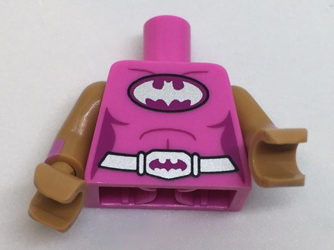 Torso Batman Female Logo on Magenta Oval and Silver Belt with Bat Buckle Pattern / Medium Nougat Arms with Cuffs Pattern / Medium Nougat Hands