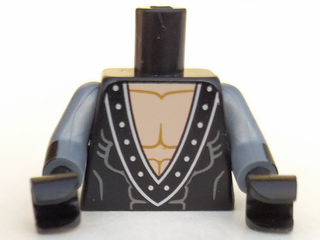 Torso Batman Muscles Outline, V-Neck with Silver Rivets Pattern / Flat Silver Arms with Black Cuffs Pattern / Black Hands