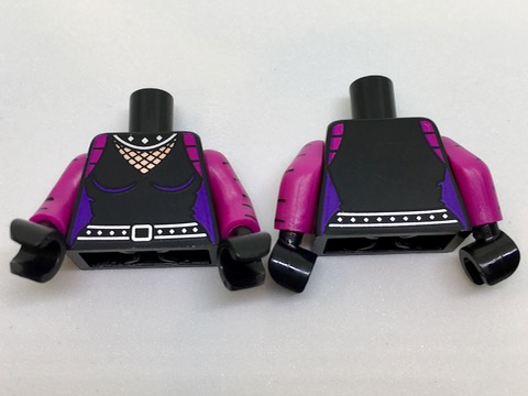 Torso Batman Female Outline with Fishnet Inset, Silver Studded Collar and Belt Pattern / Magenta Arms with Black Stripes Pattern / Black Hands