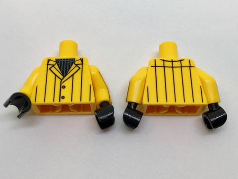 Torso Suit Jacket with Black Vertical Stripes over Black Ribbed Shirt Pattern / Bright Light Orange Arms with Vertical Stripes Pattern / Black Hands