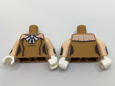 Torso Batman Female Outline with Light Nougat Shoulders and White Bow Pattern / Light Nougat Arms with Button Cuffs Pattern / White Hands