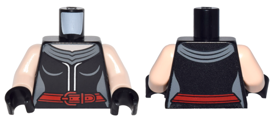 Torso Female Outline Dress with 2 Silver Vertical Lines and Red Belt with Buckle Pattern / Light Nougat Arms / Black Hands