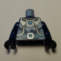 Torso Armor with Medium Azure Round Crystal and Belt, Silver Tubes and Buckle and White Ice Pattern / Dark Blue Arms / Black Hands