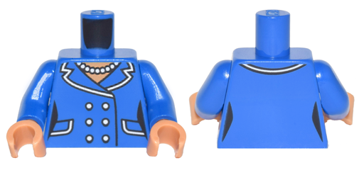 Torso Batman Female Outline Suit with Lapels, Pockets, Buttons and Pearl Necklace Pattern / Blue Arms / Nougat Hands