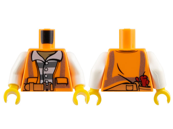 Torso Town Prisoner Shirt with Prison Stripes and Orange Vest with Dynamite and Matches on Back Pattern / White Arms / Yellow Hands