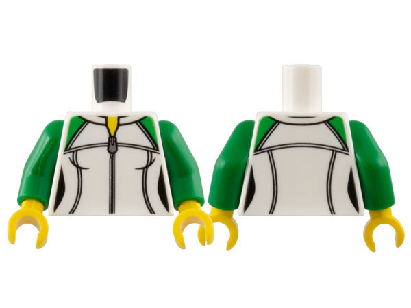 Torso Female Sweatshirt with Silver Zipper and Green Shoulders, Yellow Neck Pattern / Green Arms / Yellow Hands