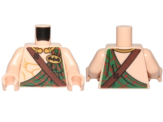 Torso Bare Chest Muscles, Dark Green Tartan Kilt, Dark Brown Diagonal Belt and Batman Logo in Yellow Oval Pattern / Light Nougat Arms / Light Nougat Hands