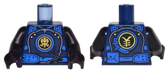 Torso Ninjago Armor with Blue Straps and Utility Belt with Lightning Power Emblem Pattern / Black Arms / Black Hands