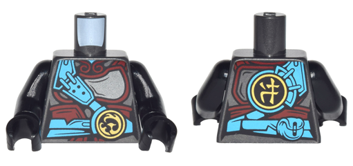 Torso Ninjago Female Pearl Dark Gray and Dark Red Armor, Dark Azure Belt and Strap, Gold Phoenix Emblem Pattern / Black Arms / Black Hands