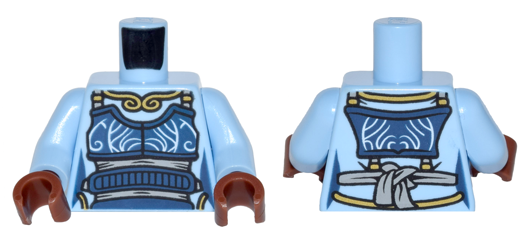 Torso Ninjago Female Outline Dark Blue Apron with Light Bluish Gray Sash, Gold Necklace Pattern / Bright Light Blue Arms / Reddish Brown Hands