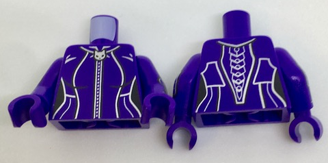 Torso Female Outline with Silver Stripes, Cat Zipper and Spine Armor Pattern / Dark Purple Arms with Silver Stripes and Elbow Pads / Dark Purple Hands