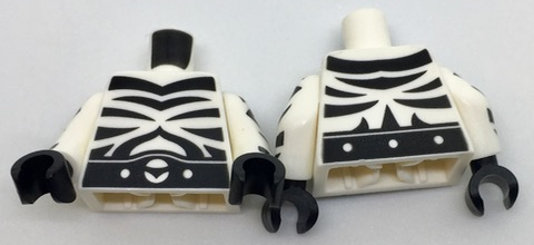Torso Super Hero with Black Zebra Stripes and Belt on Front and Back Pattern / White Arms with Black Zebra Stripes Pattern / Black Hands