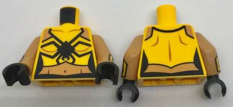 Torso Female Top with Black Spider and Medium Nougat Waist Pattern / Medium Nougat Arms with Bright Light Orange Cuffs Pattern / Black Hands