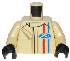 Torso Racing Suit with Ford Logo and Red and Blue Stripes on Front and Back Pattern / Tan Arms / Black Hands