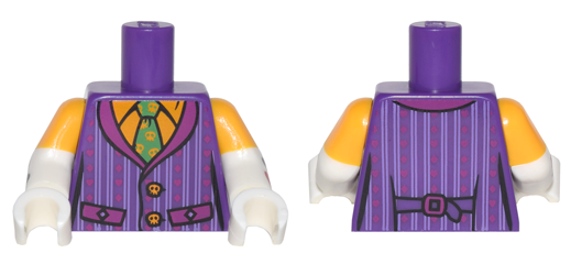 Torso Batman Striped Vest and Green Tie Pattern / White Arms with Bright Light Orange Short Sleeves and Card Suit Symbols Pattern / White Hands